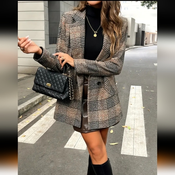 Plaid Double-Breasted Blazer - Picture 1 of 4